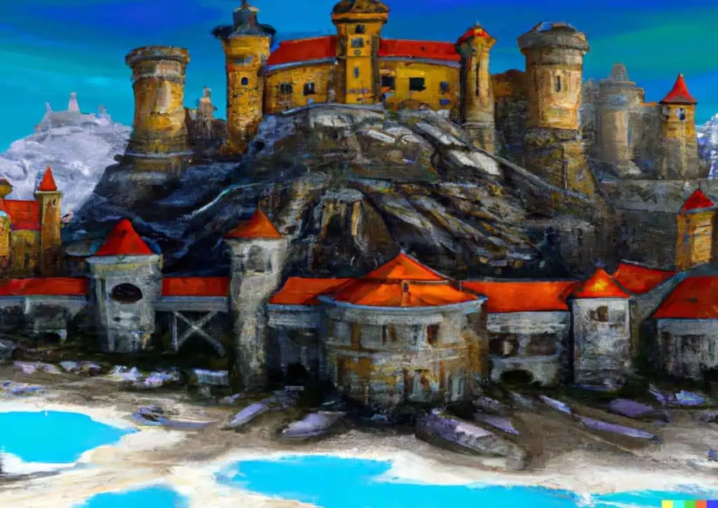 Dwarven Castle Town Description Generator (Image created with DALLE2 from OpenAI)